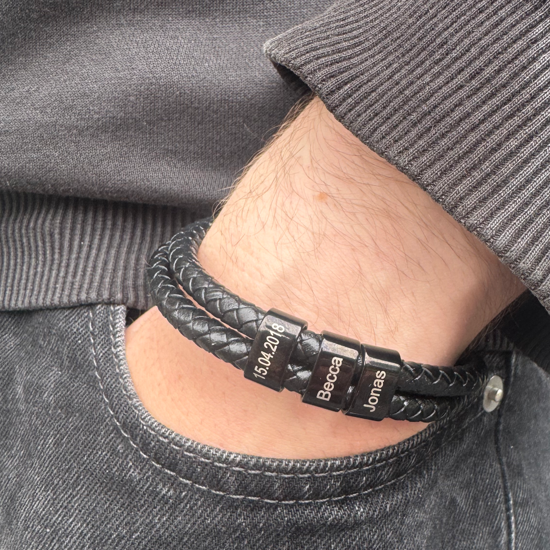 Lederarmband mit gravierten Beads