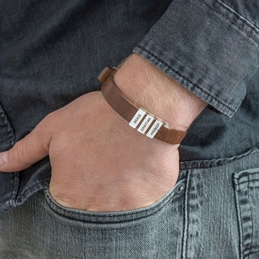 Leather bracelet with stainless steel beads